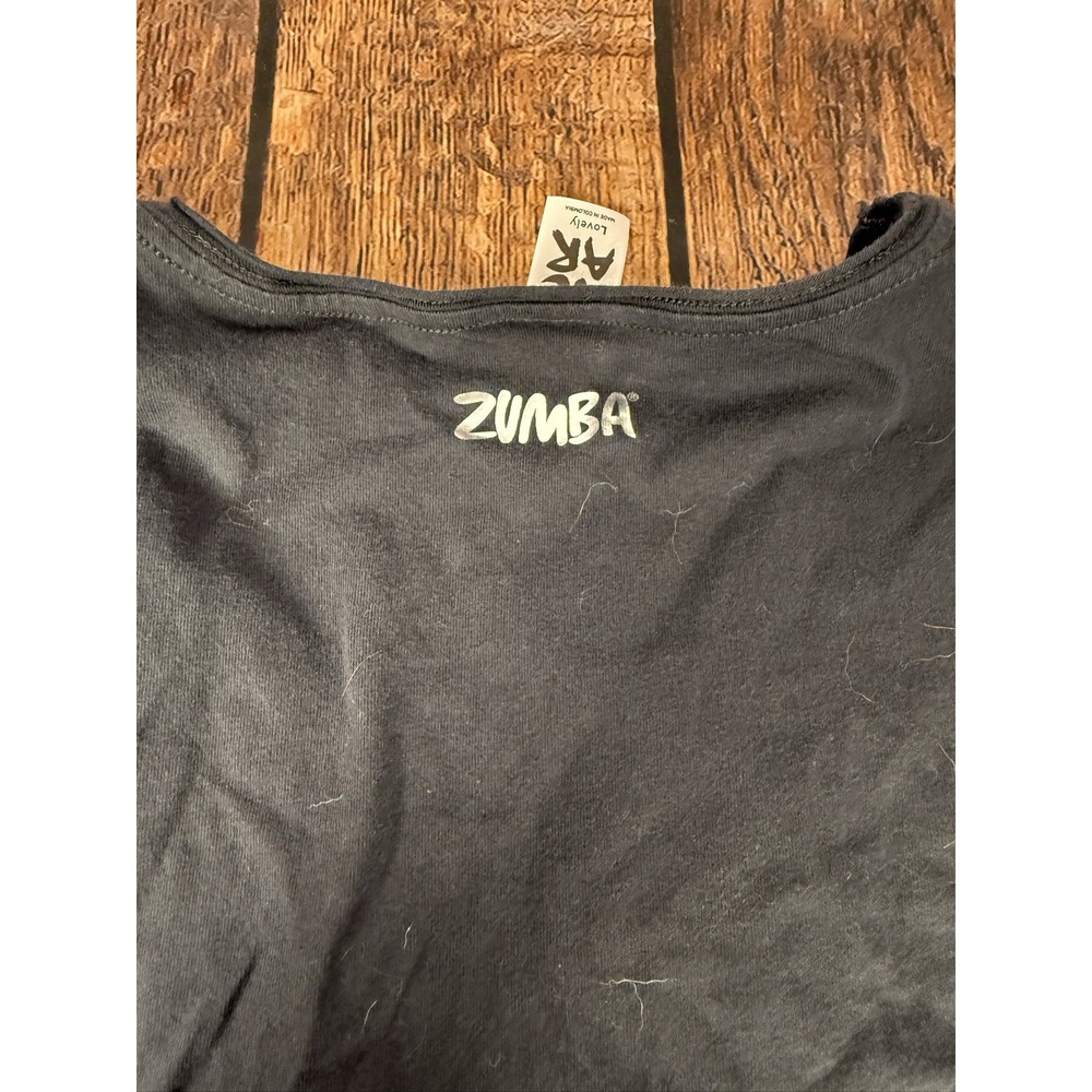 Zumba I RUN THIS Tank Top Women's Black Large Cold Shoulder Rhinestone Cotton - Picture 2 of 5